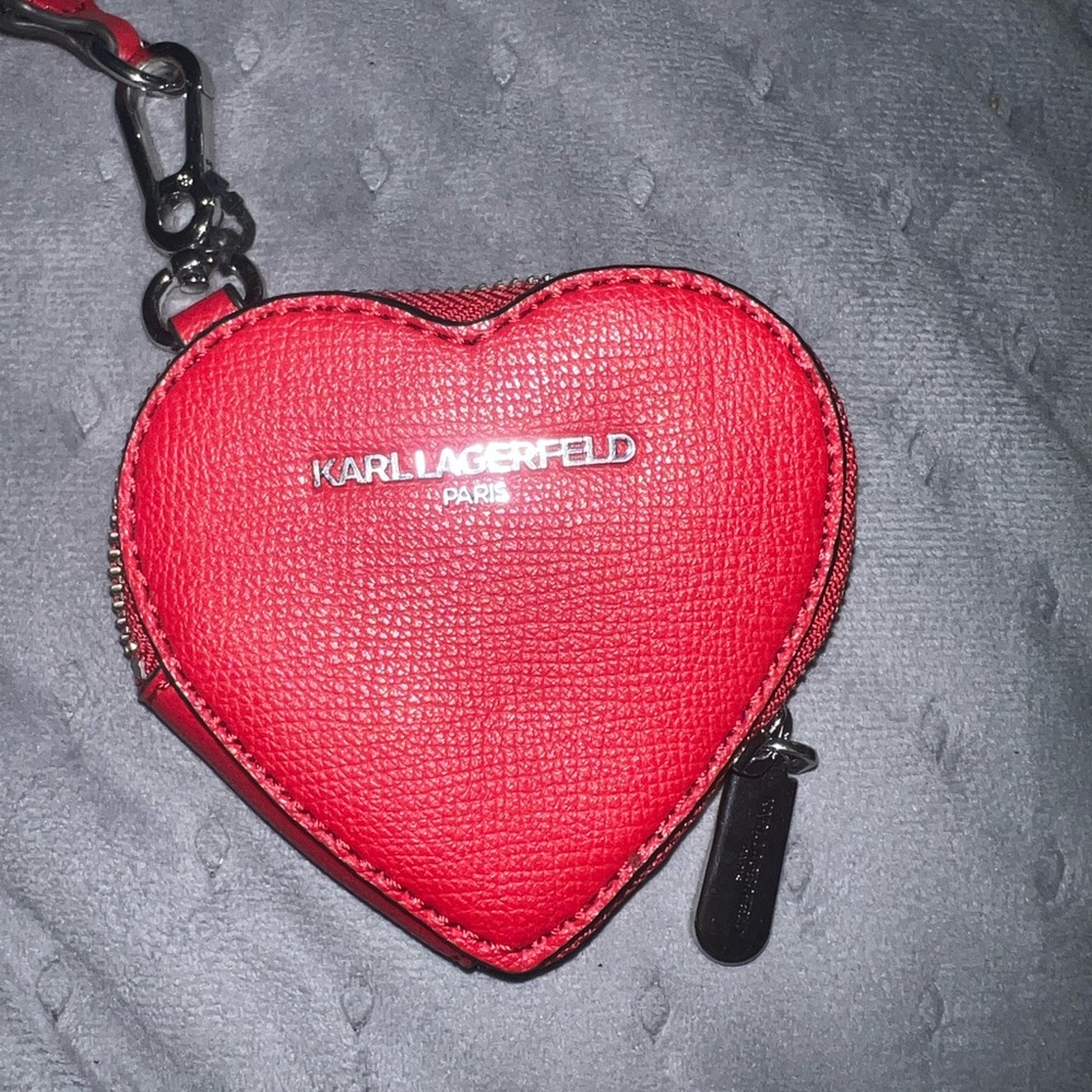 Karl lagerfeld Paris Womens faux leather heart lanyard coin purse